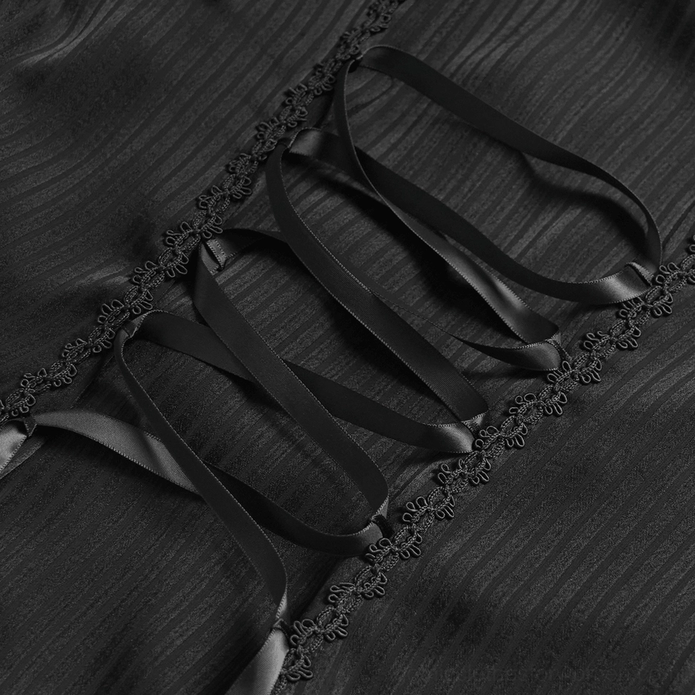 Full-length view of Victorian lace blouse on model displaying romantic gothic aesthetic and ornate details