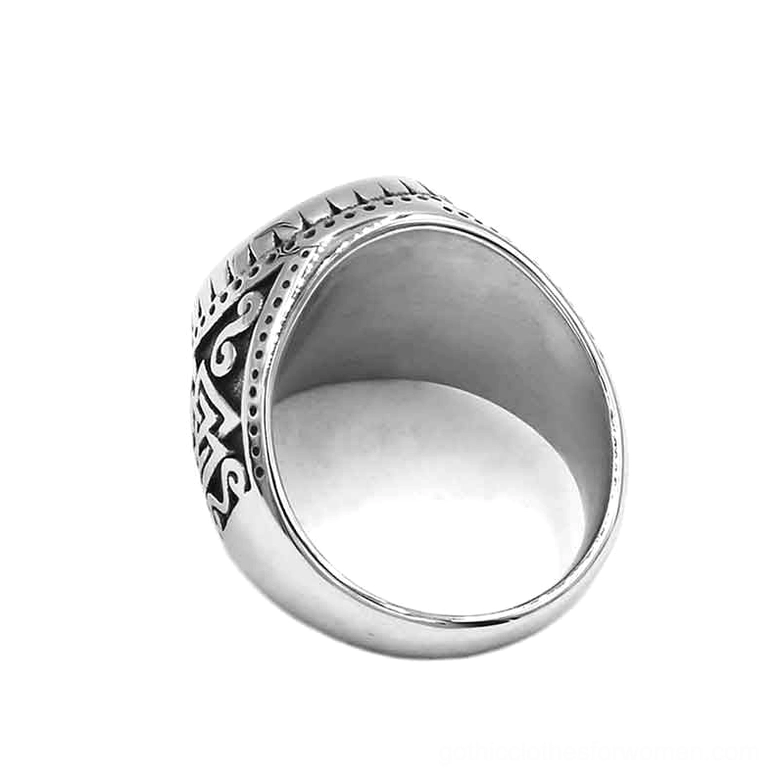 Viking ring left three-quarter interior side view polished band partial side engravings