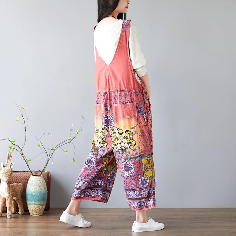 Vintage psychedelic floral wide-leg gothic pants flat lay or detail shot of print and construction