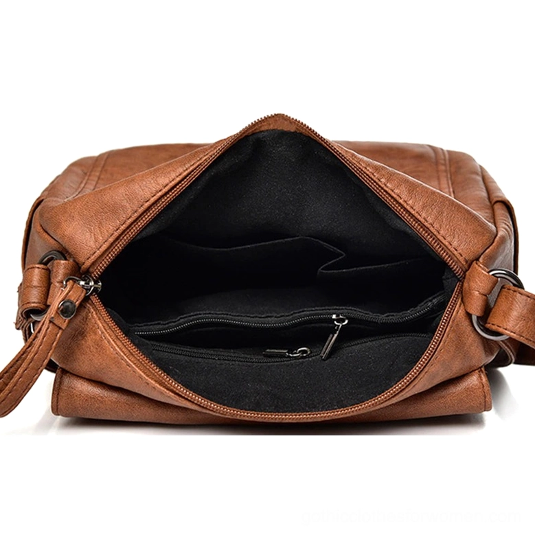 Vintage gothic leather crossbody bag styling, soft PU leather handbag aesthetic