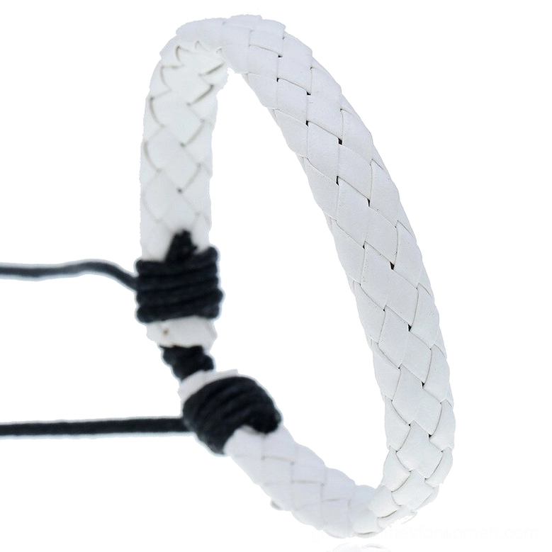 White solid braided leather gothic bracelet, clean minimalist alternative fashion accessory