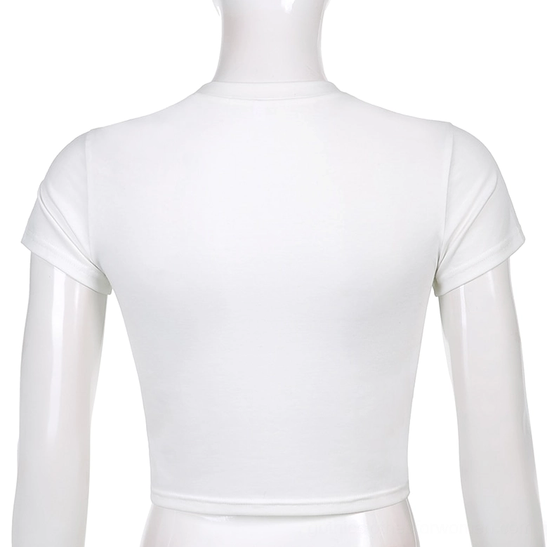 White butterfly crop top back view on mannequin showing plain reverse side and cropped back length