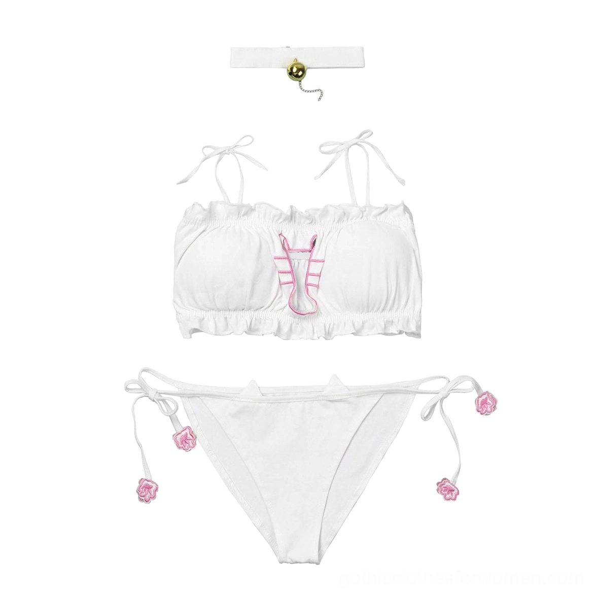 White cat gothic lingerie set full costume three-piece with choker and briefs