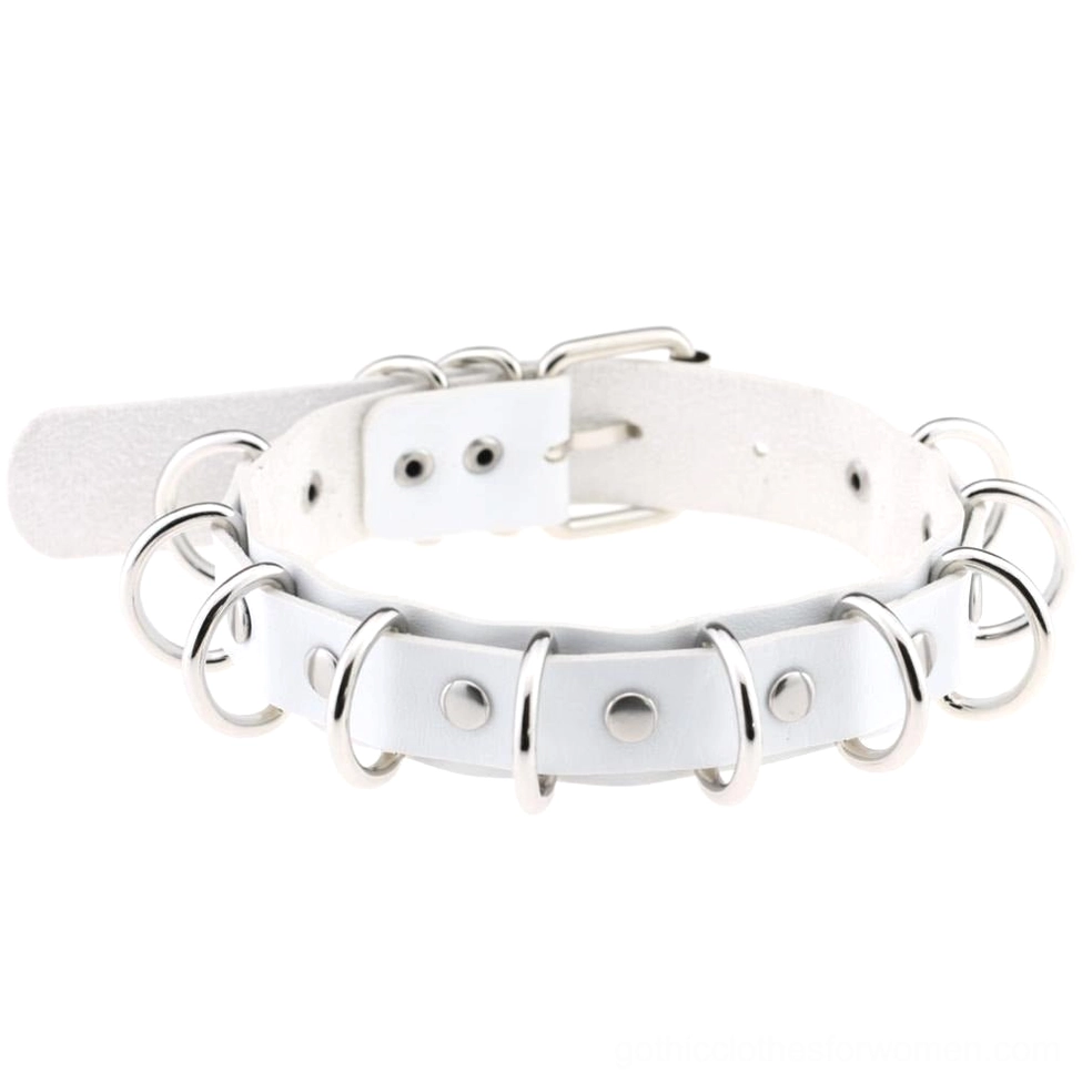 White leather choker with metal studs, gothic fashion accessory for alternative style
