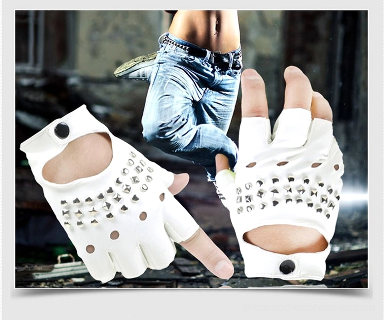 White studded fingerless gloves lifestyle urban outdoor flat lay wrist snap