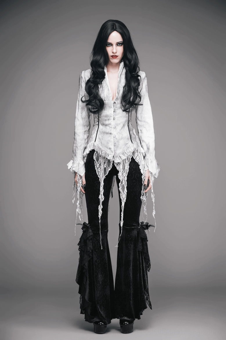 White gothic blouse overall silhouette and fit detail showing slim construction