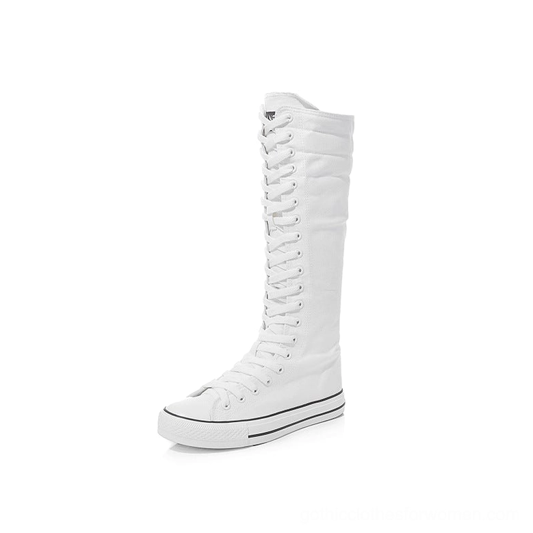 Single white high-top canvas boot full lace-up design minimal aesthetic