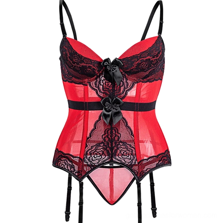 White transparent gothic corset lingerie set with adjustable straps and G-string, front three-quarter view