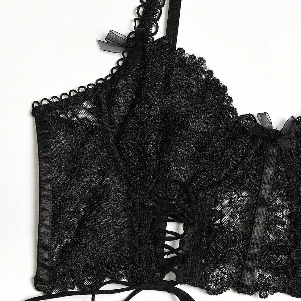 White gothic lingerie set alternative view on mannequin displaying full design aesthetic