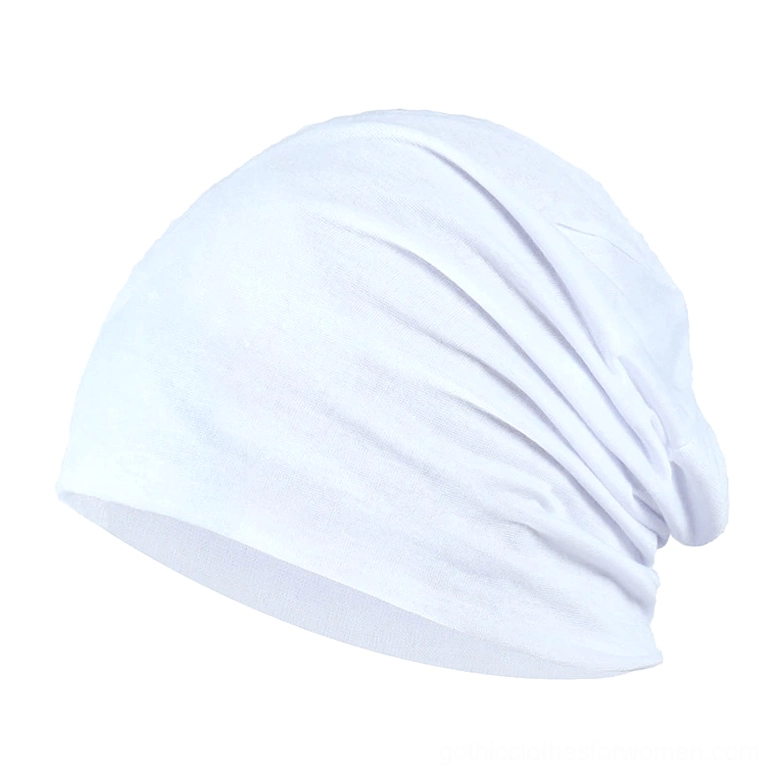 White cream gothic slouch beanie with ruched texture, minimalist dark aesthetic headwear