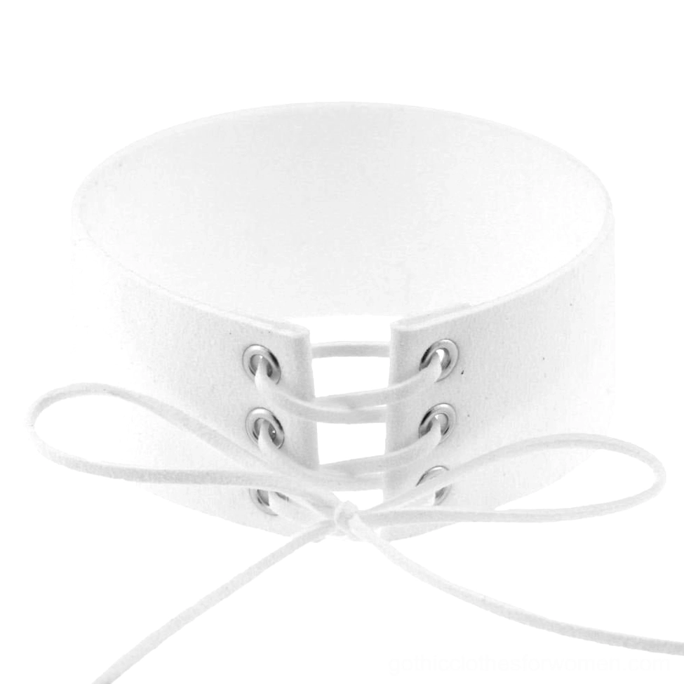White lace-up velvet choker necklace with adjustable lace-up design