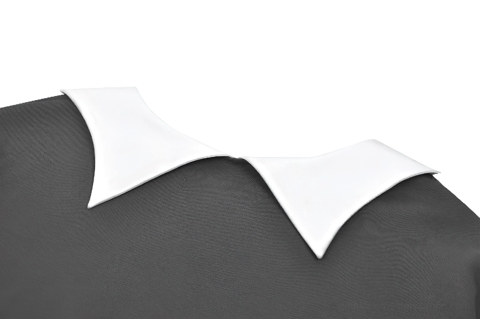 Close-up detail of pointed white peter pan collar on gothic cat sweatshirt