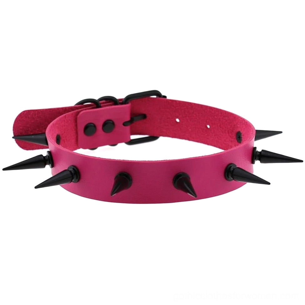 White spiked choker collar with black spike studs, adjustable strap, unisex gothic fashion accessory