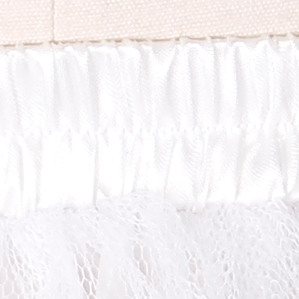 Waist and hem detail of white gothic tulle skirt - satin pleated elastic waistband and tulle hem