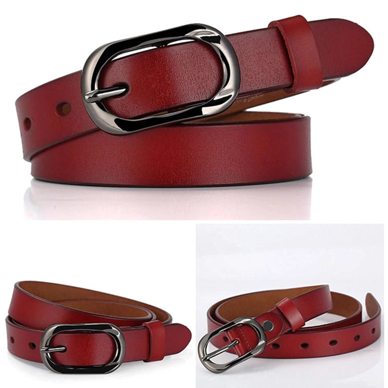 Wine red genuine leather gothic belt with silver buckle, closeup detail