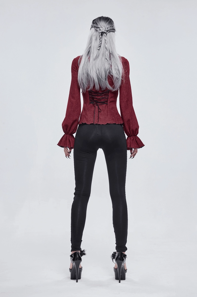 Final view of wine red gothic blouse showcasing overall elegance and dark romantic aesthetic