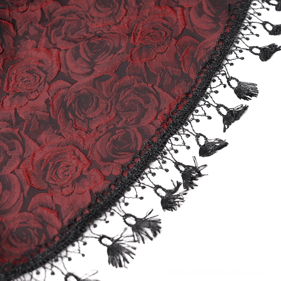 Gothic wine red velvet skirt side view showing silhouette and flared hemline