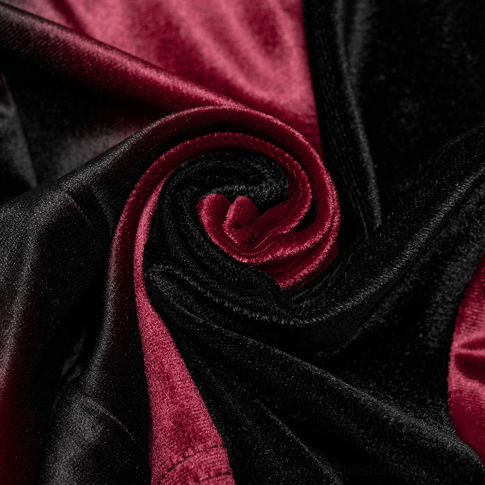 Wine red gradient velvet gothic flared pants with pleat detail styled look