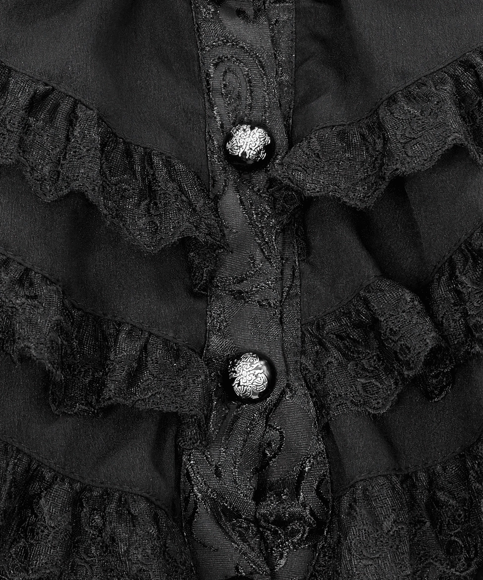Split tail hemline and back silhouette detail of wine red gothic velvet tailcoat on dress form