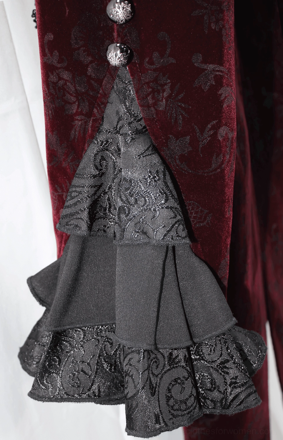 Styling inspiration for wine red gothic velvet tailcoat jacket worn with alternative goth accessories and fashion ensemble