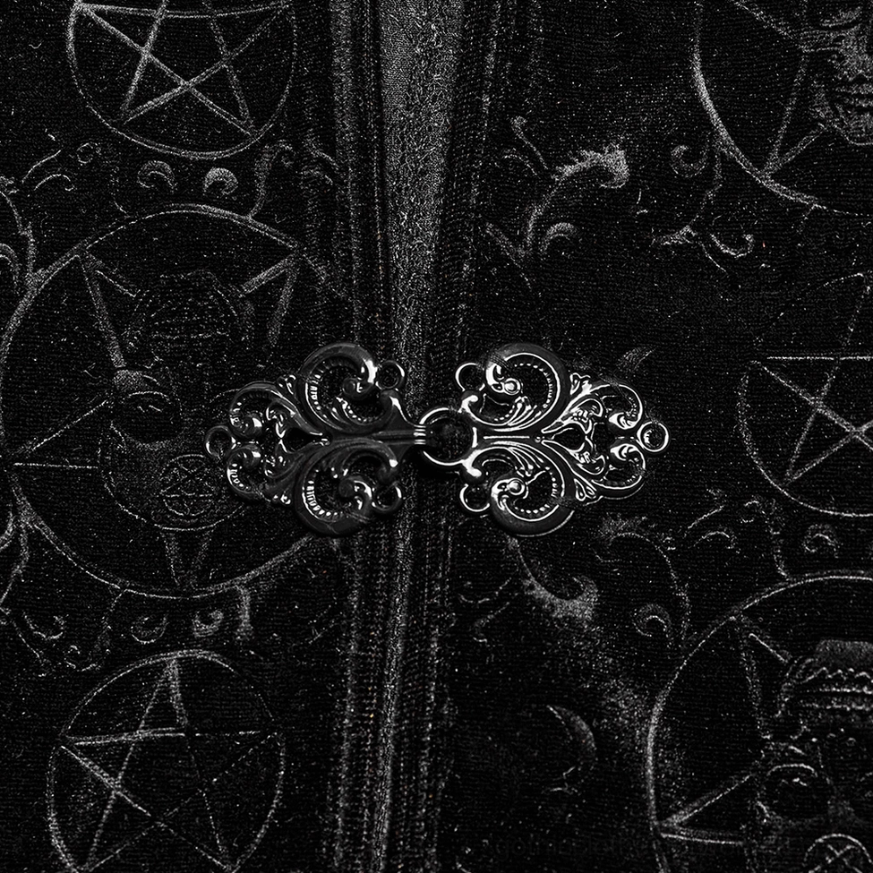 Gothic women's velvet cape with irregular pointed star tassel hem and occult embroidery
