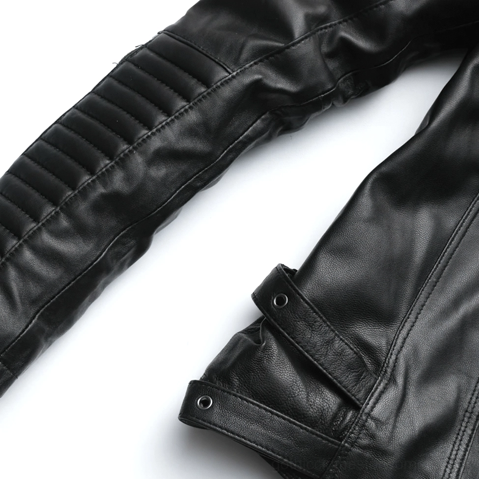 Genuine leather women's gothic jacket front pocket and hardware detail showcase
