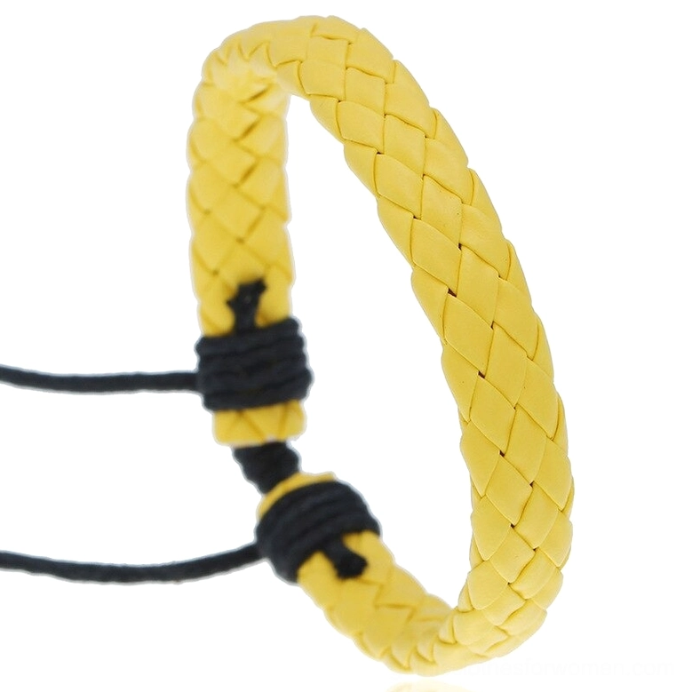 Yellow solid braided leather gothic bracelet, vibrant handcrafted alternative style piece