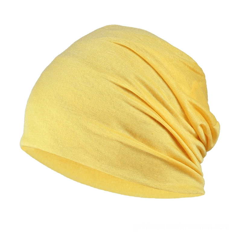 Lemon yellow gothic slouch beanie hat with ruched detail, soft stretch cotton material