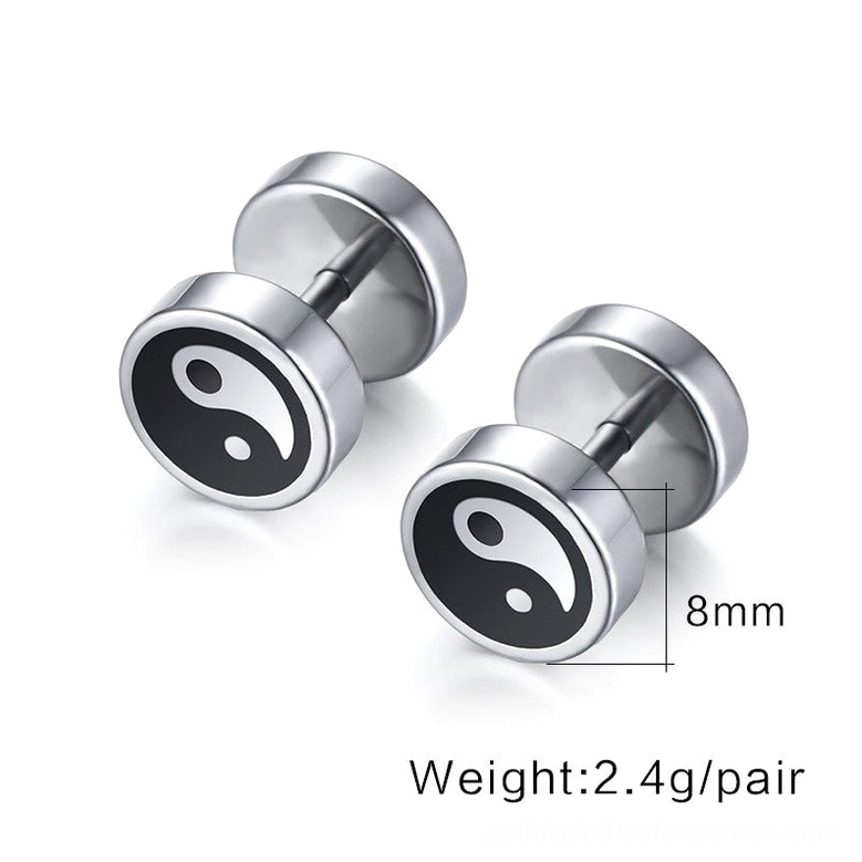 Black white yin yang stud earrings 8mm diameter specifications gothic jewelry