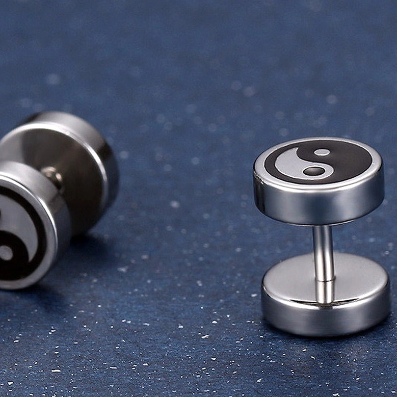 Tai chi yin yang stud earrings mixed display front and back view push-back posts